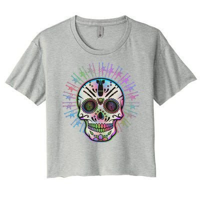 Colorful Sugar Skull Weapons Women's Crop Top Tee