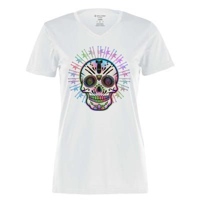 Colorful Sugar Skull Weapons Women's Momentum V-Neck T-Shirt