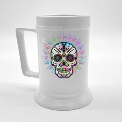 Colorful Sugar Skull Weapons Beer Stein