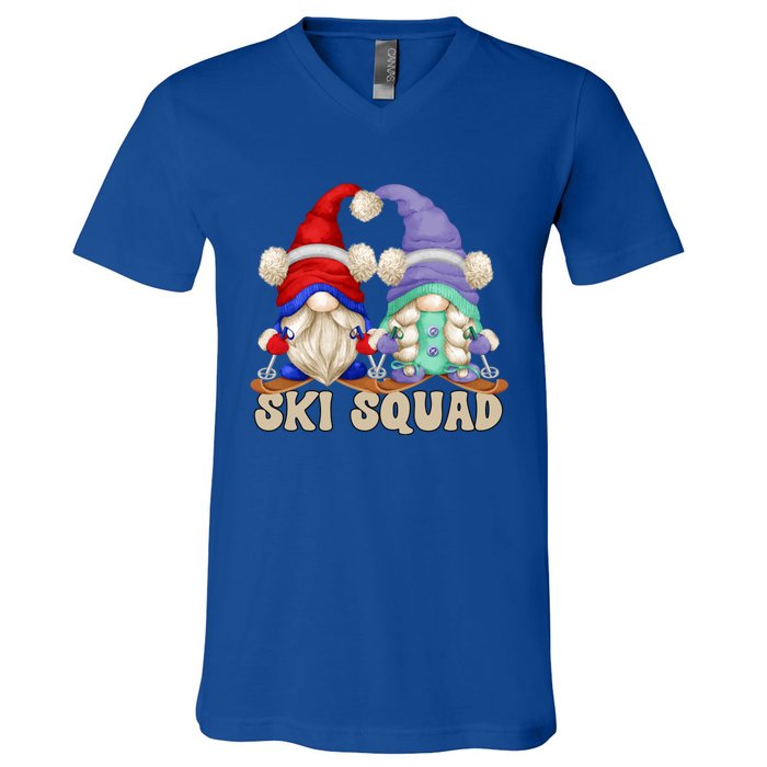 Cute Ski Squad Gnome Graphic For Ski Mom And Dad Love Skiing Great Gift V-Neck T-Shirt