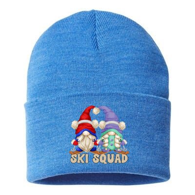 Cute Ski Squad Gnome Graphic For Ski Mom And Dad Love Skiing Great Gift Sustainable Knit Beanie