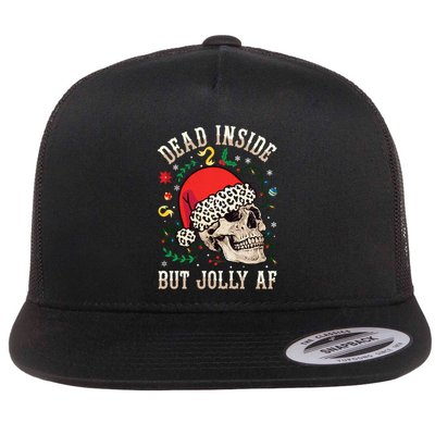 Christmas Skeleton Santa Hat Dead Inside But Jolly Af Xmas Gift Flatbill Hat