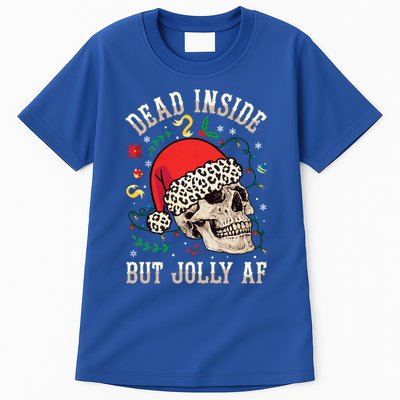 Christmas Skeleton Santa Hat Dead Inside But Jolly Af Xmas Gift Tall T-Shirt