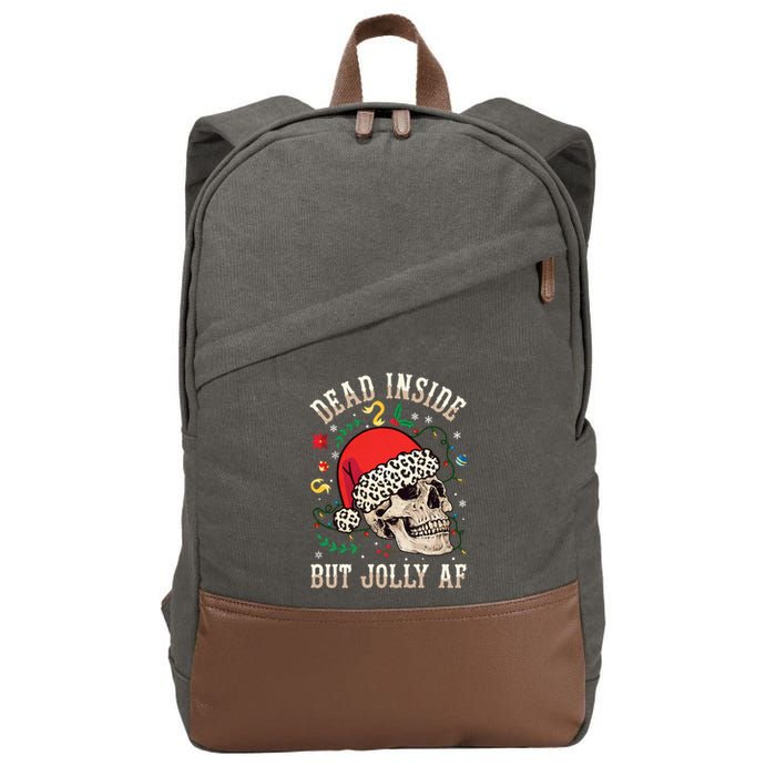 Christmas Skeleton Santa Hat Dead Inside But Jolly Af Xmas Gift Cotton Canvas Backpack