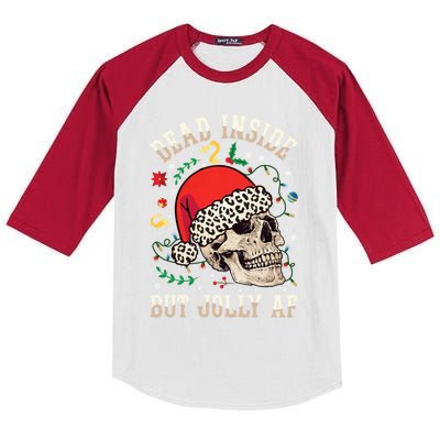 Christmas Skeleton Santa Hat Dead Inside But Jolly Af Xmas Gift Kids Colorblock Raglan Jersey