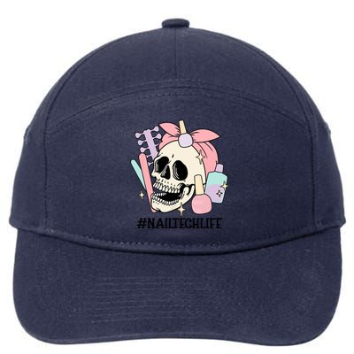 Cute Skeleton Spooky Nail Tech Messy Bun Halloween Nail Tech For Girls Gift 7-Panel Snapback Hat