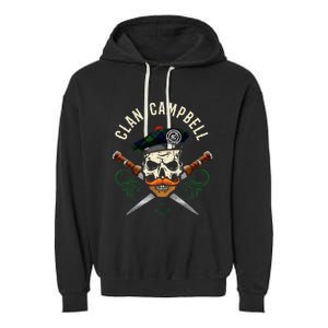 Campbell Surname Scottish Clan Skull Tam Dirks Tartan Badge Garment-Dyed Fleece Hoodie