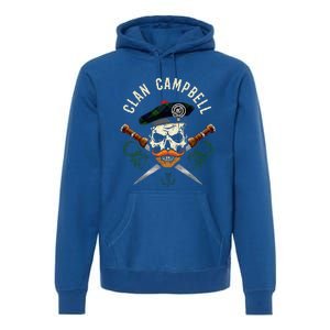 Campbell Surname Scottish Clan Skull Tam Dirks Tartan Badge Premium Hoodie