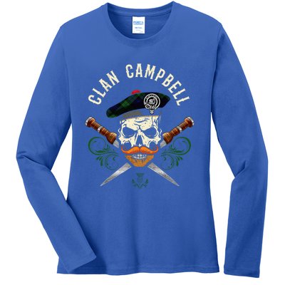 Campbell Surname Scottish Clan Skull Tam Dirks Tartan Badge Ladies Long Sleeve Shirt