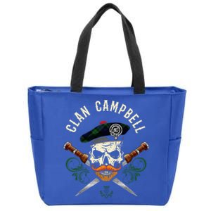 Campbell Surname Scottish Clan Skull Tam Dirks Tartan Badge Zip Tote Bag