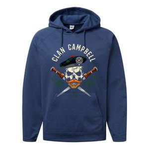 Campbell Surname Scottish Clan Skull Tam Dirks Tartan Badge Performance Fleece Hoodie