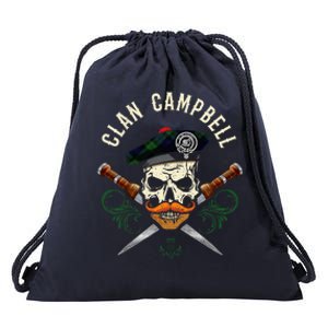 Campbell Surname Scottish Clan Skull Tam Dirks Tartan Badge Drawstring Bag