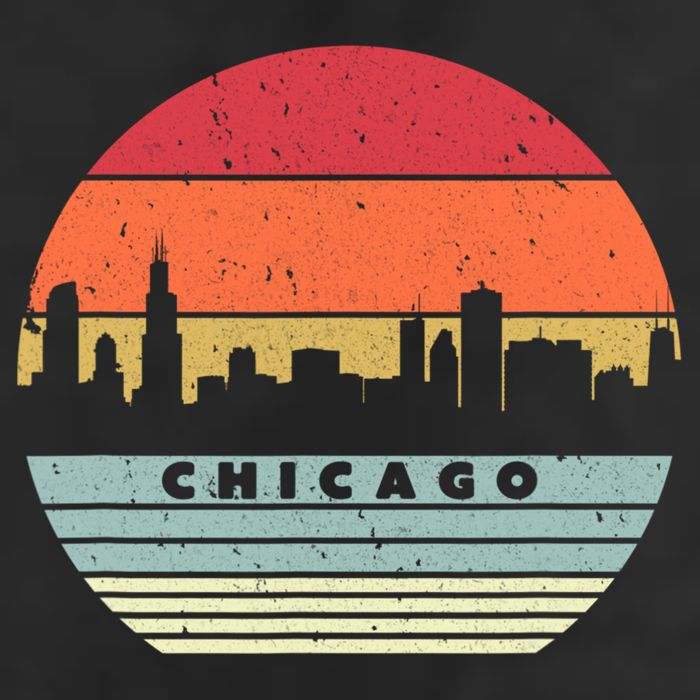 Chicago Souvenir Shirt. Retro Style USA Skyline 7 Panel Mesh Trucker Snapback Hat