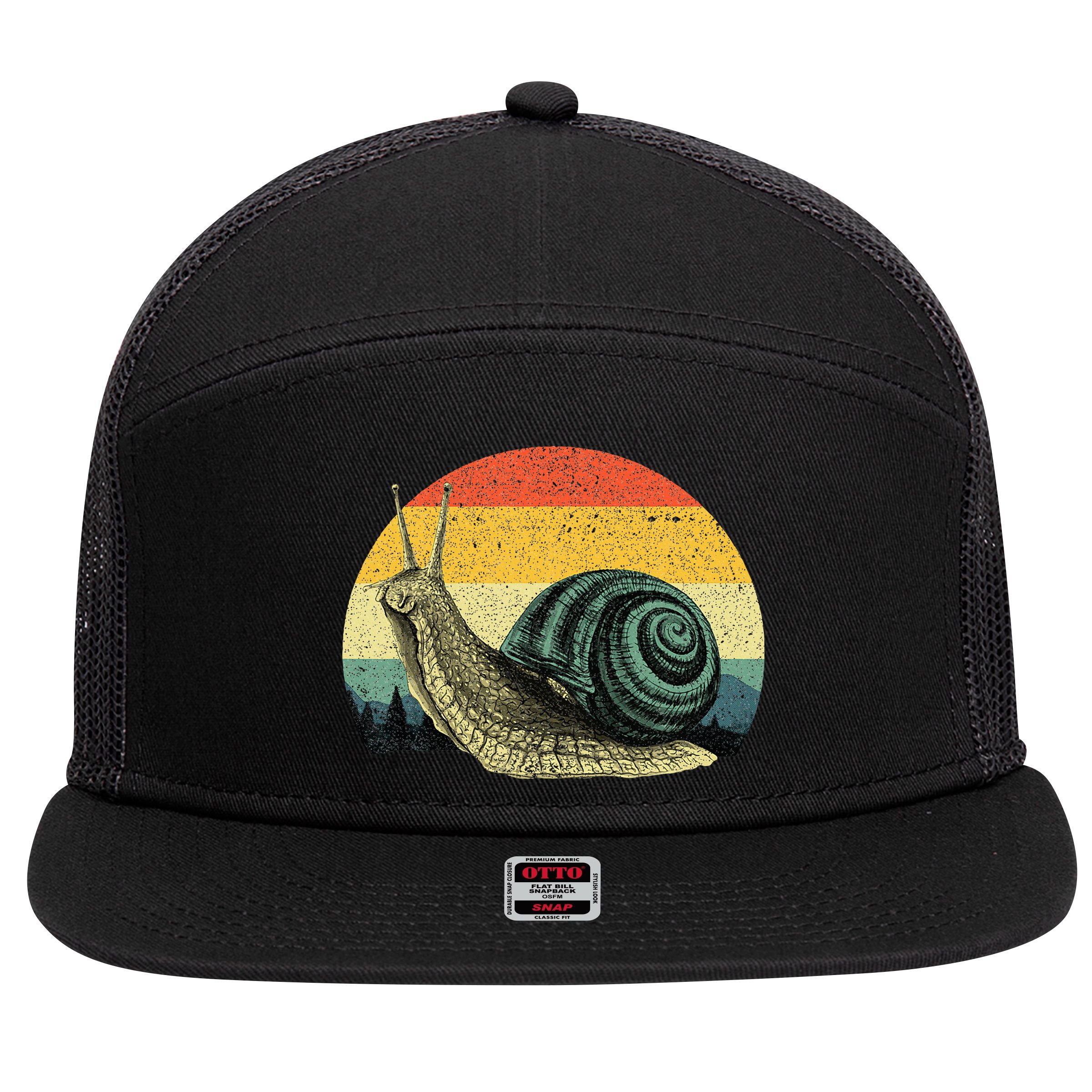 Cute Snail Slug Gardening Animal Lover 7 Panel Mesh Trucker Snapback Hat