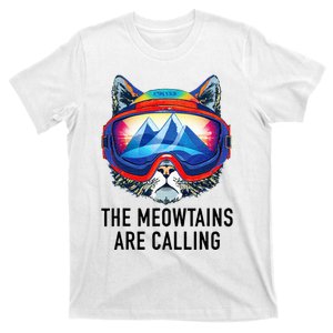 Cool Snowboard Ski Lover Mountain Skier Funny Cat Mountains T-Shirt