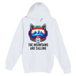 Cool Snowboard Ski Lover Mountain Skier Funny Cat Mountains Premium Pullover Hoodie