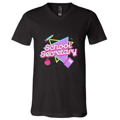 Cute School Secretary 80s 90s Back To School V-Neck T-Shirt