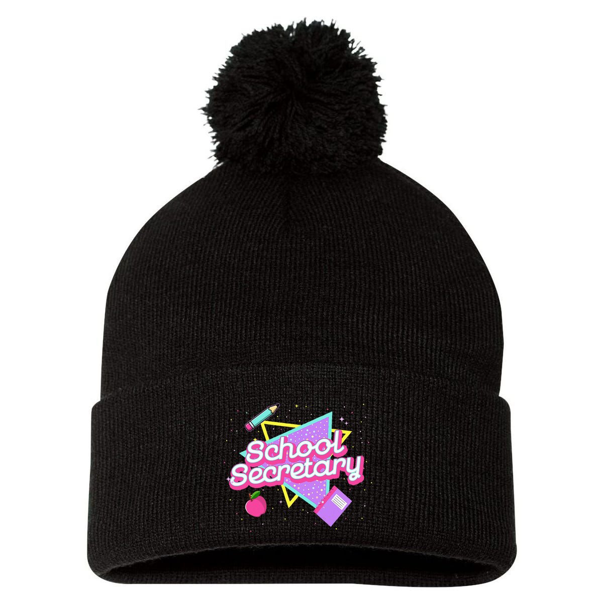 Cute School Secretary 80s 90s Back To School Pom Pom 12in Knit Beanie