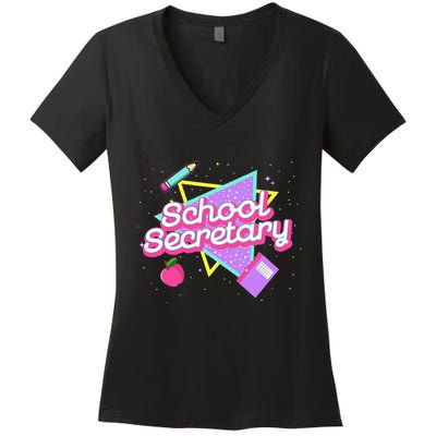Cute School Secretary 80s 90s Back To School Women's V-Neck T-Shirt