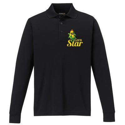 Corn Star Sunglasses Mustache Corn Performance Long Sleeve Polo