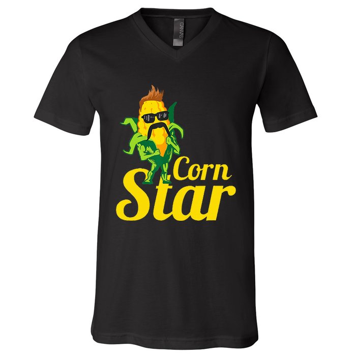 Corn Star Sunglasses Mustache Corn V-Neck T-Shirt