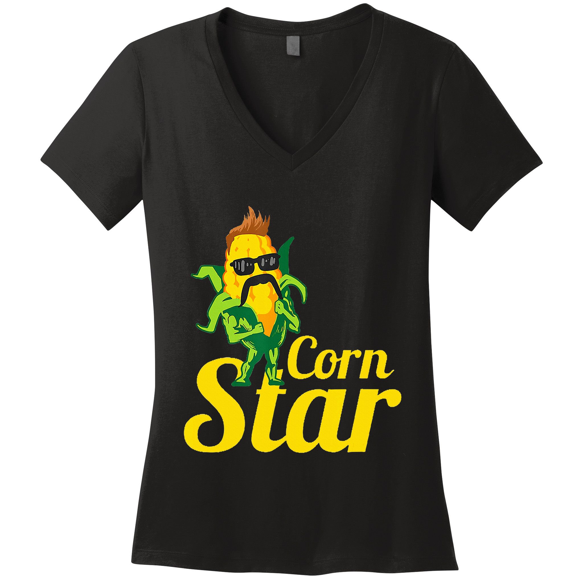 Corn Star Sunglasses Mustache Corn Women's V-Neck T-Shirt
