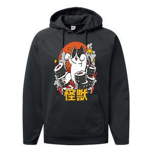 Catzilla Sunset Sushi Cat Japanese Performance Fleece Hoodie