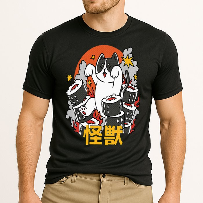 Catzilla Sunset Sushi Cat Japanese Performance Shirt