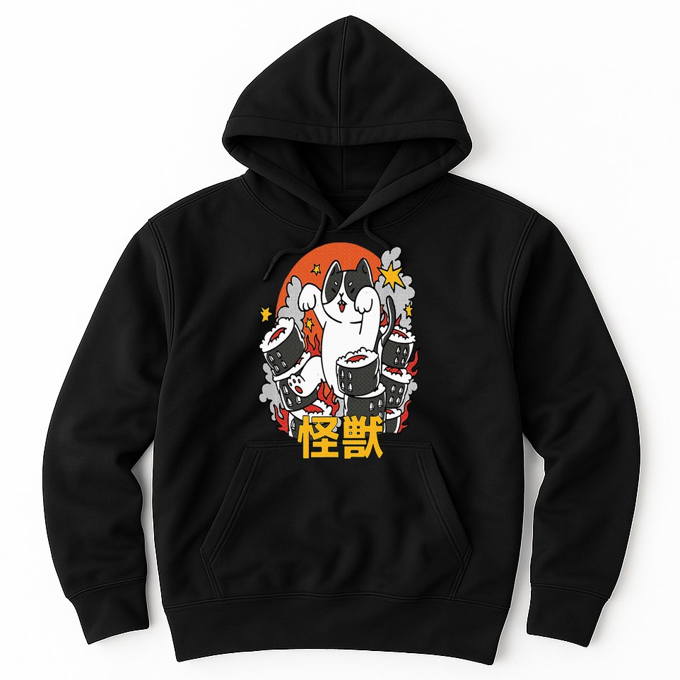 Catzilla Sunset Sushi Cat Japanese Hoodie