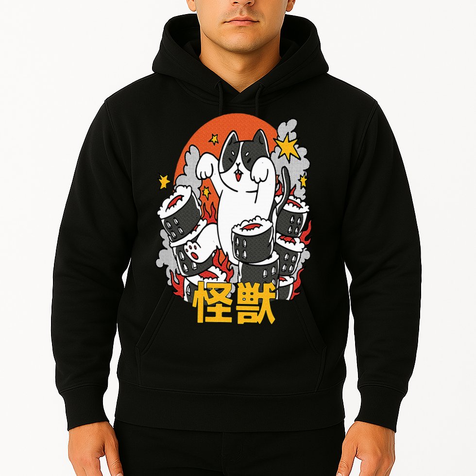 Catzilla Sunset Sushi Cat Japanese Hoodie