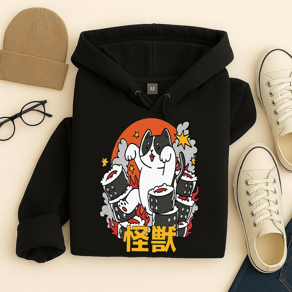 Catzilla Sunset Sushi Cat Japanese Hoodie