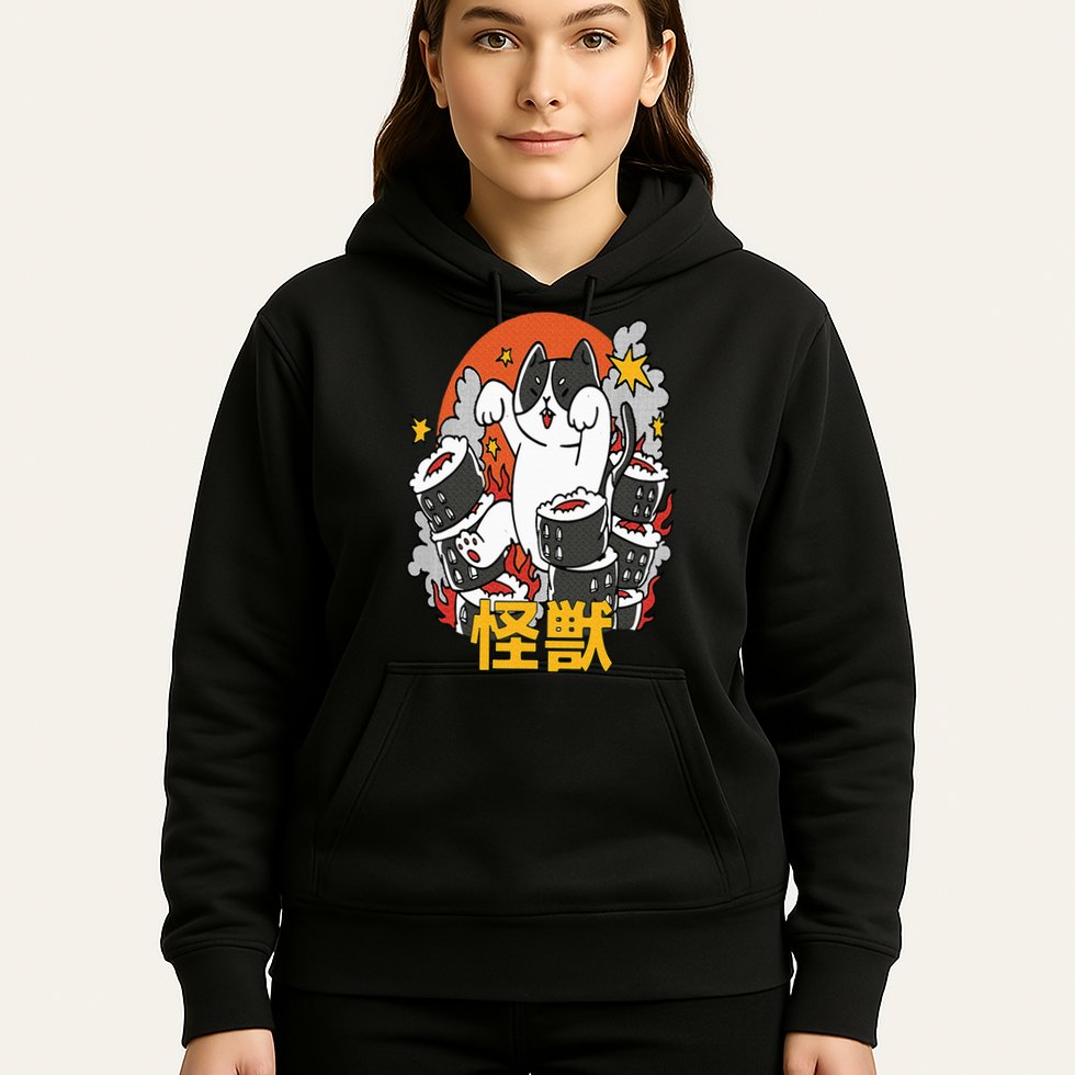 Catzilla Sunset Sushi Cat Japanese Hoodie