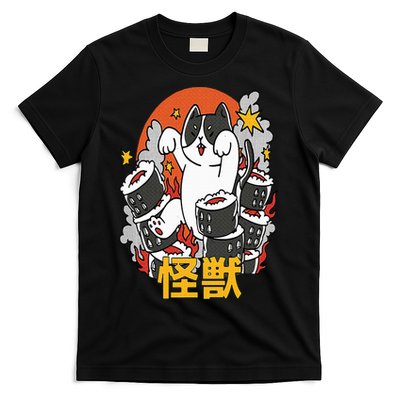 Catzilla Sunset Sushi Cat Japanese T-Shirt