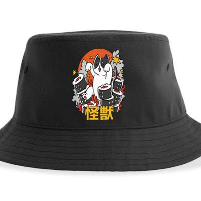Catzilla Sunset Sushi Cat Japanese Sustainable Bucket Hat