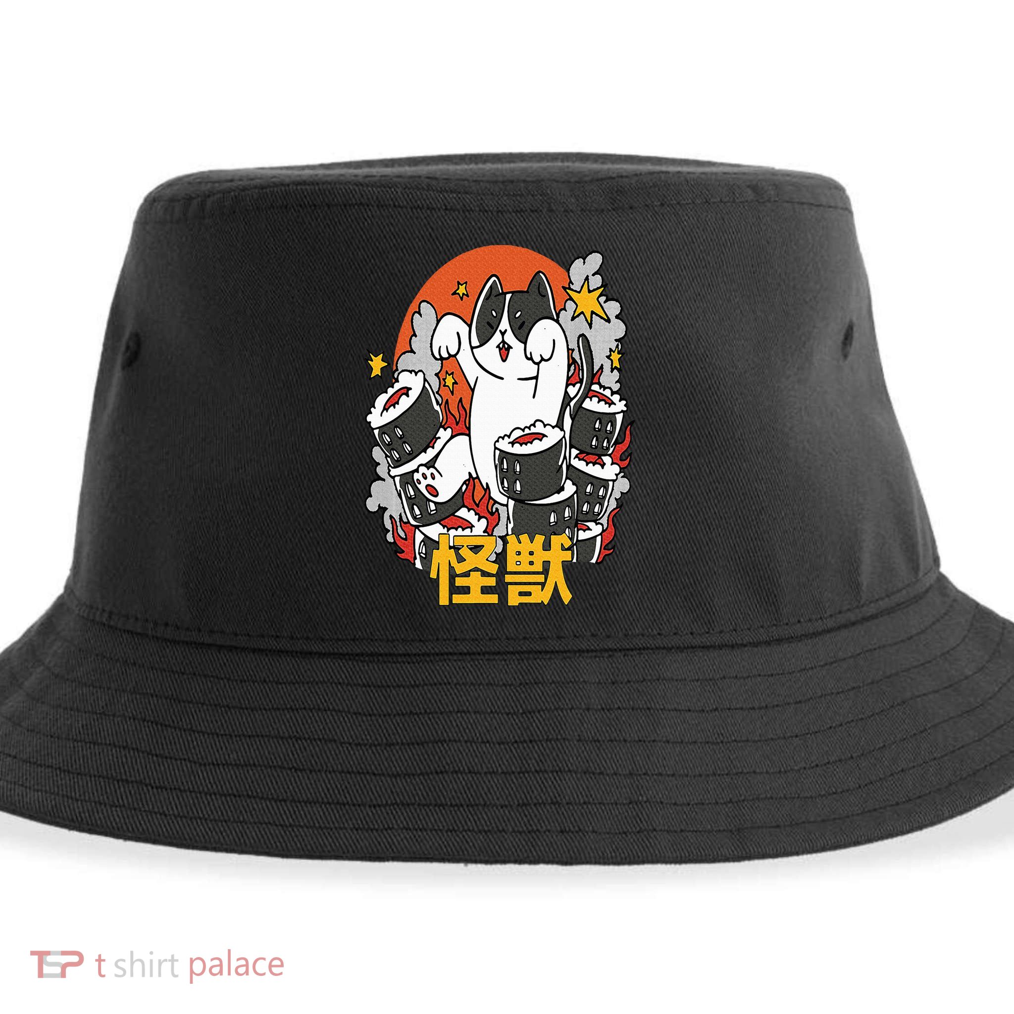 Catzilla Sunset Sushi Cat Japanese Sustainable Bucket Hat