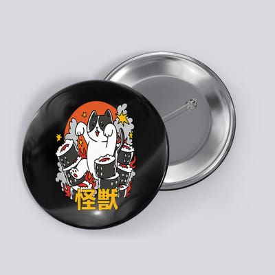 Catzilla Sunset Sushi Cat Japanese Button