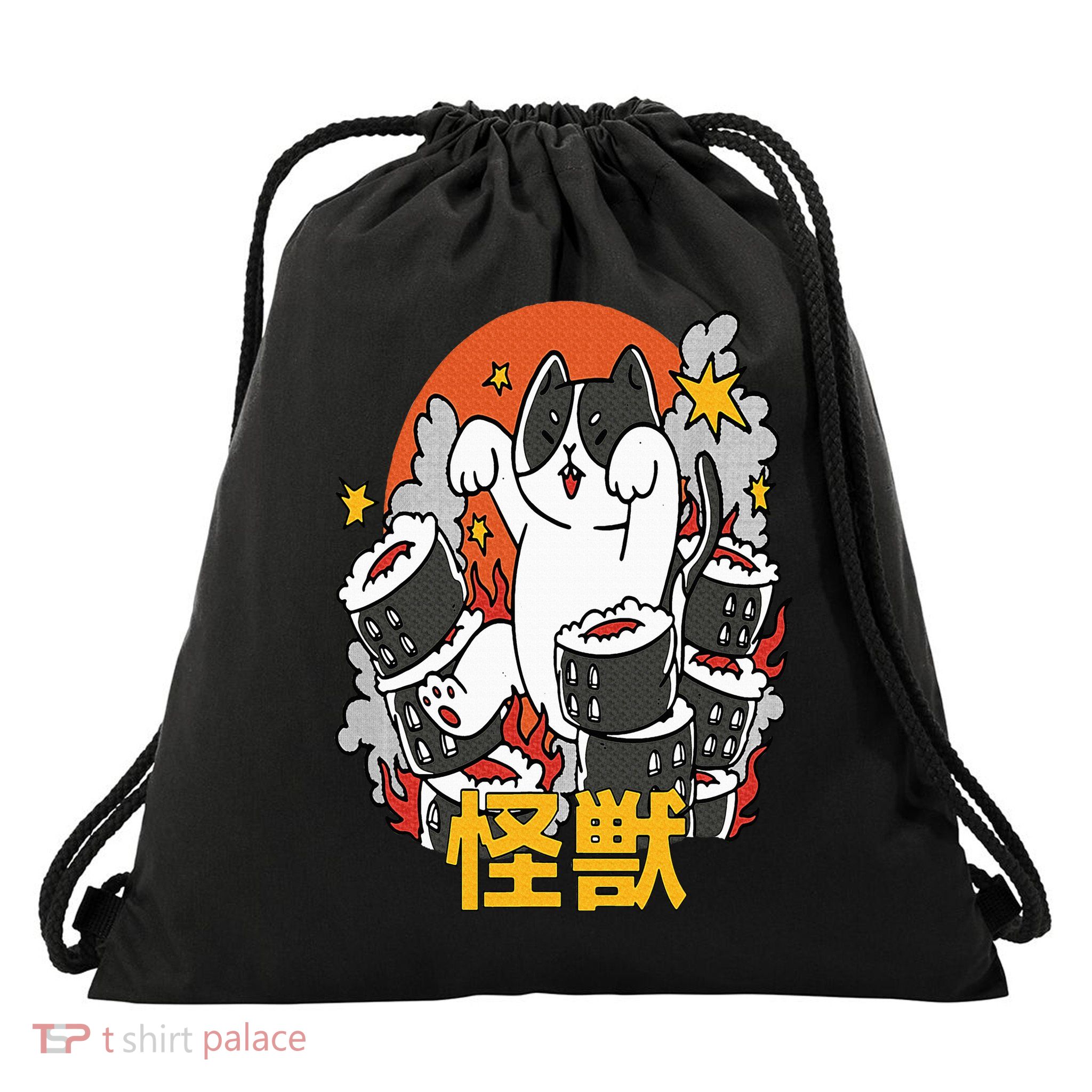 Catzilla Sunset Sushi Cat Japanese Drawstring Bag