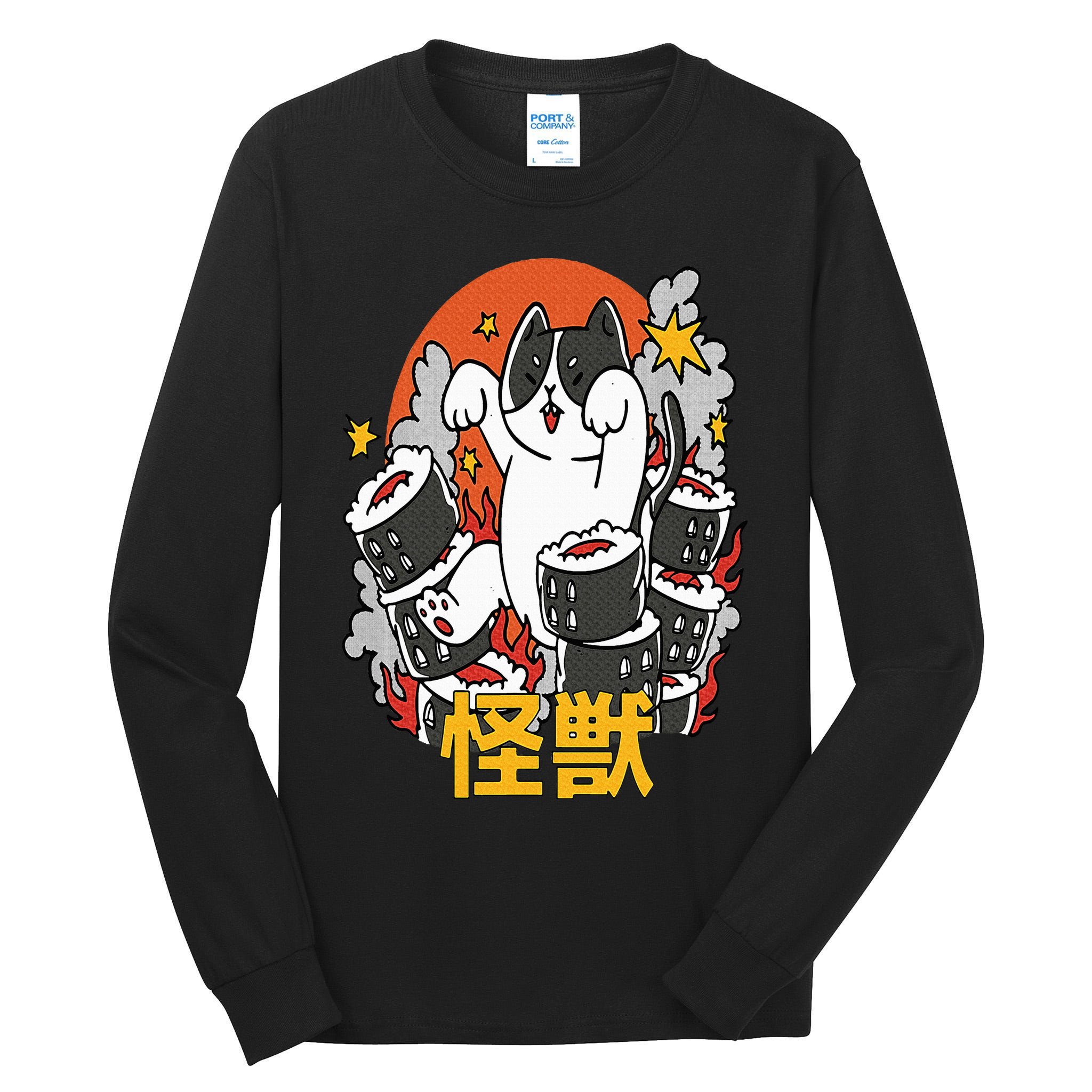 Catzilla Sunset Sushi Cat Japanese Tall Long Sleeve T-Shirt