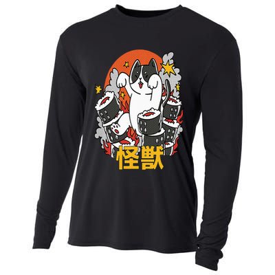 Catzilla Sunset Sushi Cat Japanese Cooling Performance Long Sleeve Crew