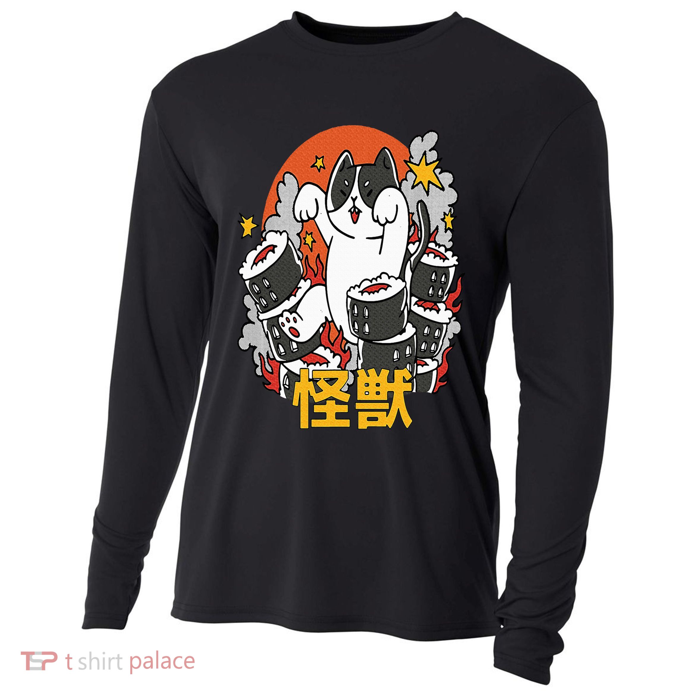 Catzilla Sunset Sushi Cat Japanese Cooling Performance Long Sleeve Crew