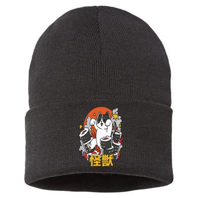 Catzilla Sunset Sushi Cat Japanese Sustainable Knit Beanie