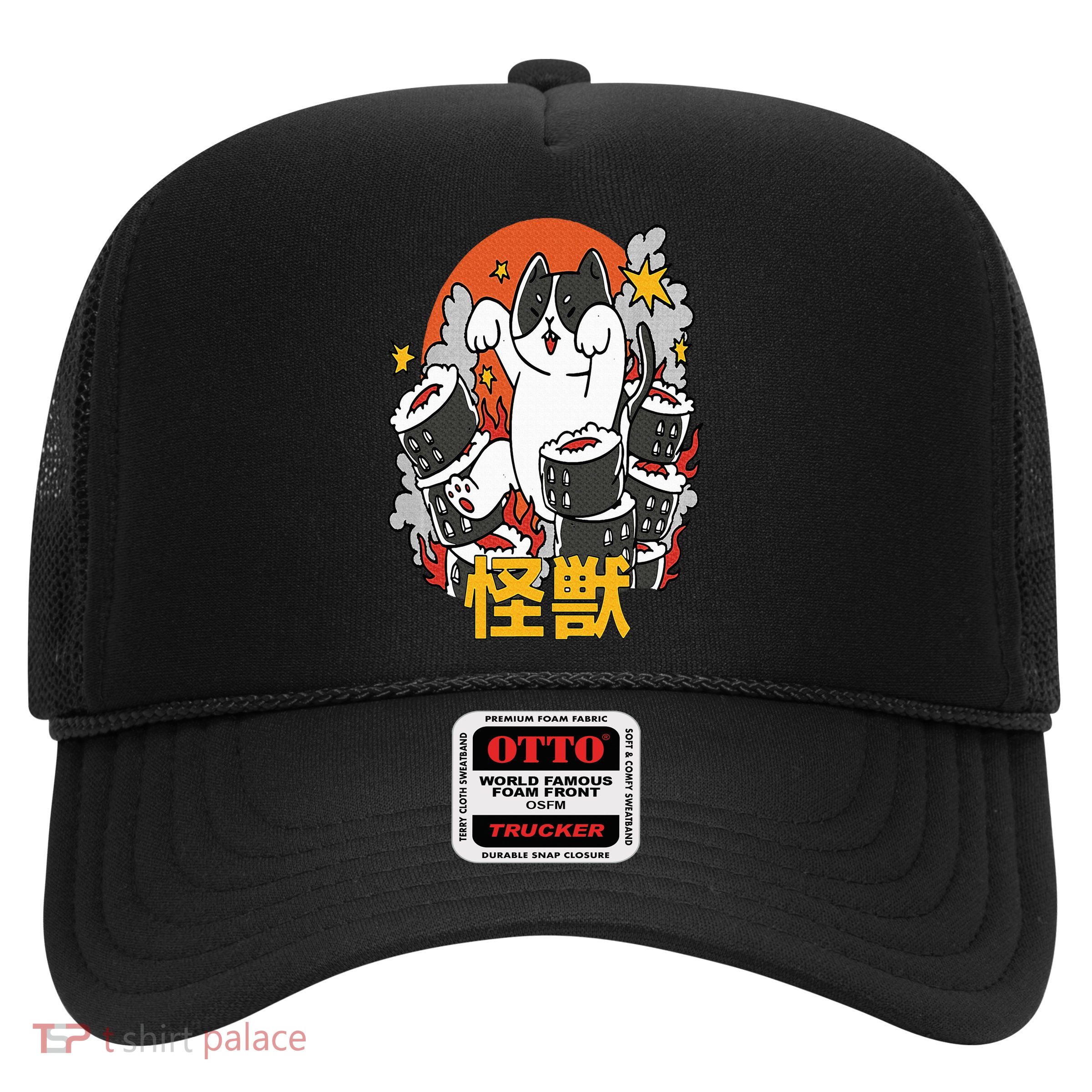 Catzilla Sunset Sushi Cat Japanese Trucker Hat