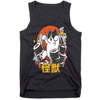 Catzilla Sunset Sushi Cat Japanese Tank Top