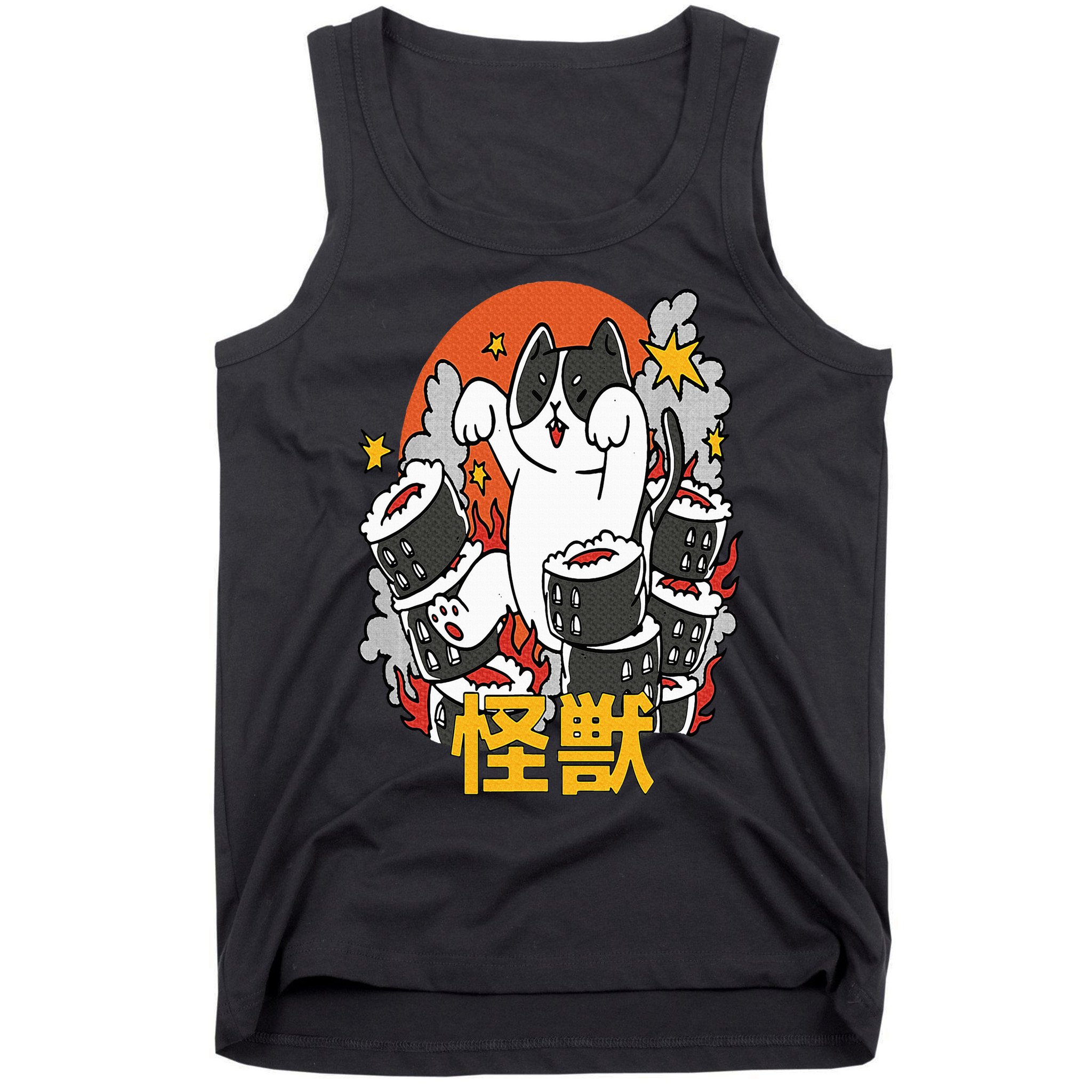 Catzilla Sunset Sushi Cat Japanese Tank Top