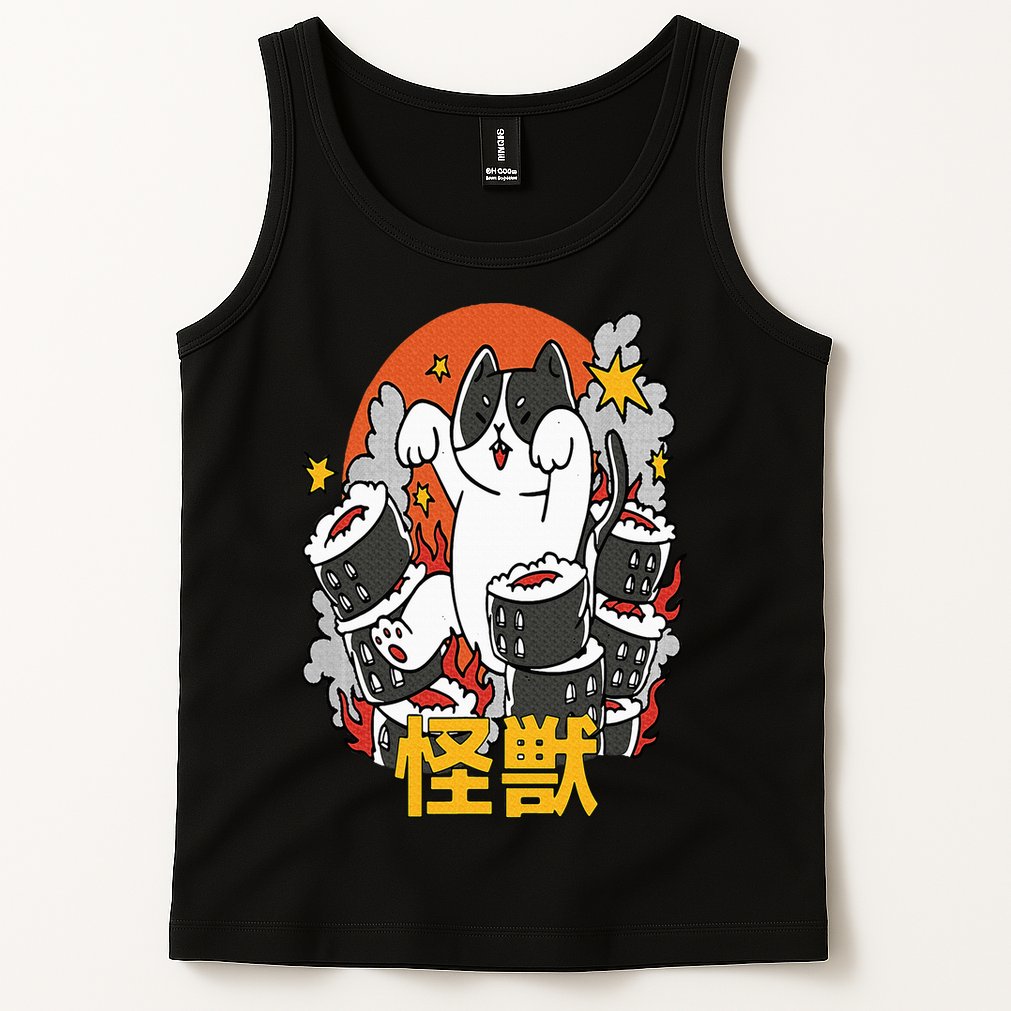 Catzilla Sunset Sushi Cat Japanese Tank Top