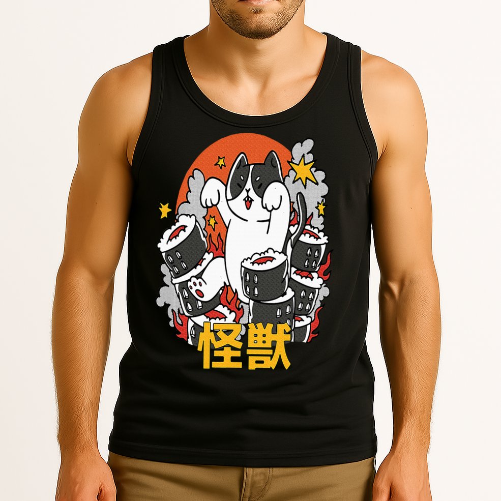 Catzilla Sunset Sushi Cat Japanese Tank Top