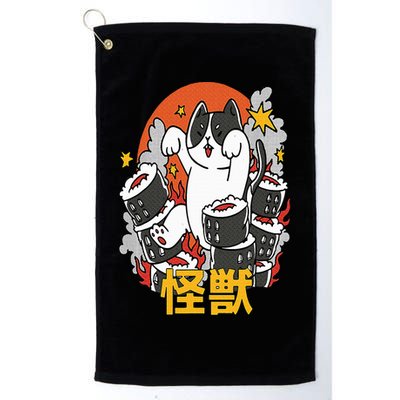 Catzilla Sunset Sushi Cat Japanese Golf Towel