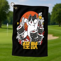 Catzilla Sunset Sushi Cat Japanese Golf Towel