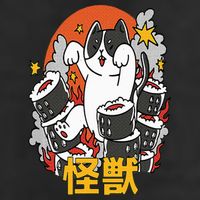 Catzilla Sunset Sushi Cat Japanese Golf Towel