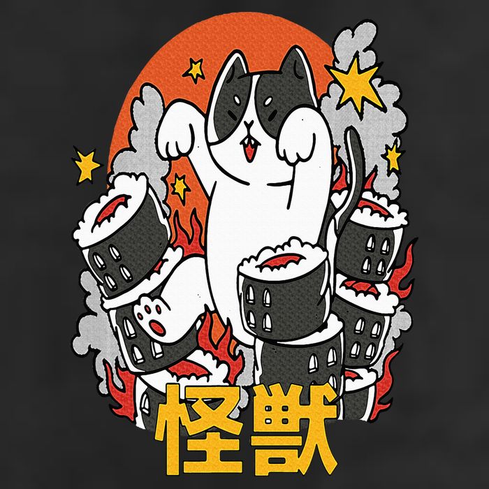 Catzilla Sunset Sushi Cat Japanese Golf Towel